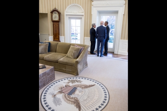 President Barack Obama and Vice President Joe Biden talk with Chief Judge Merrick B. Garland in the Oval Office, prior to a Rose Garden statement announcing Chief Judge Garland as the President's nominee to the United States Supreme Court, March 16, 2016. (Official White House Photo by Pete Souza)